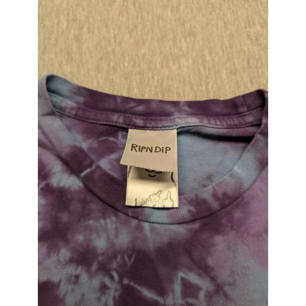 Ripndip Mushroom Cat Graphic Pocket T-shirt Men Small Purple Blue Tie Dye - Picture 5 of 8